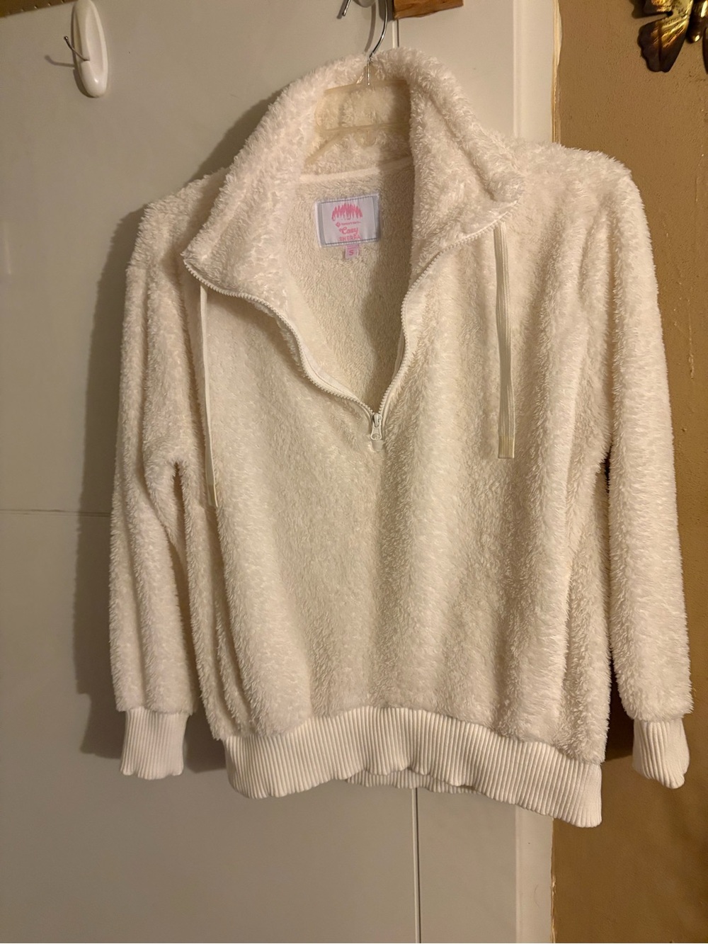 COS Cream Plush Half-Zip Teddy Jacket
